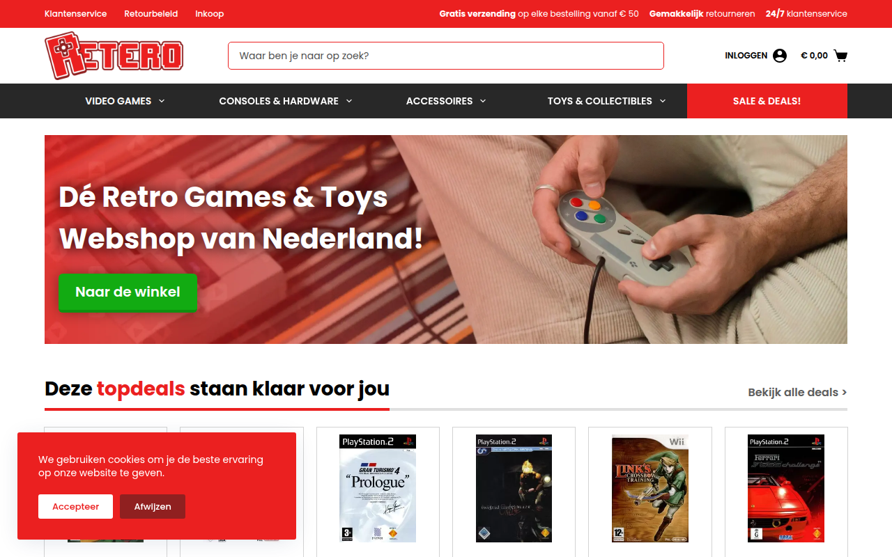 Screenshot van retero.nl