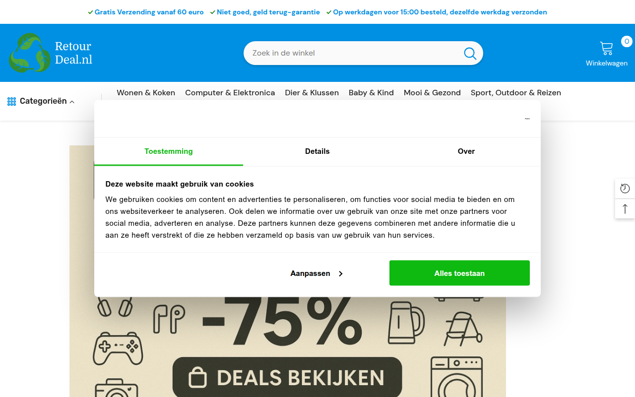 Screenshot van retourdeal.nl