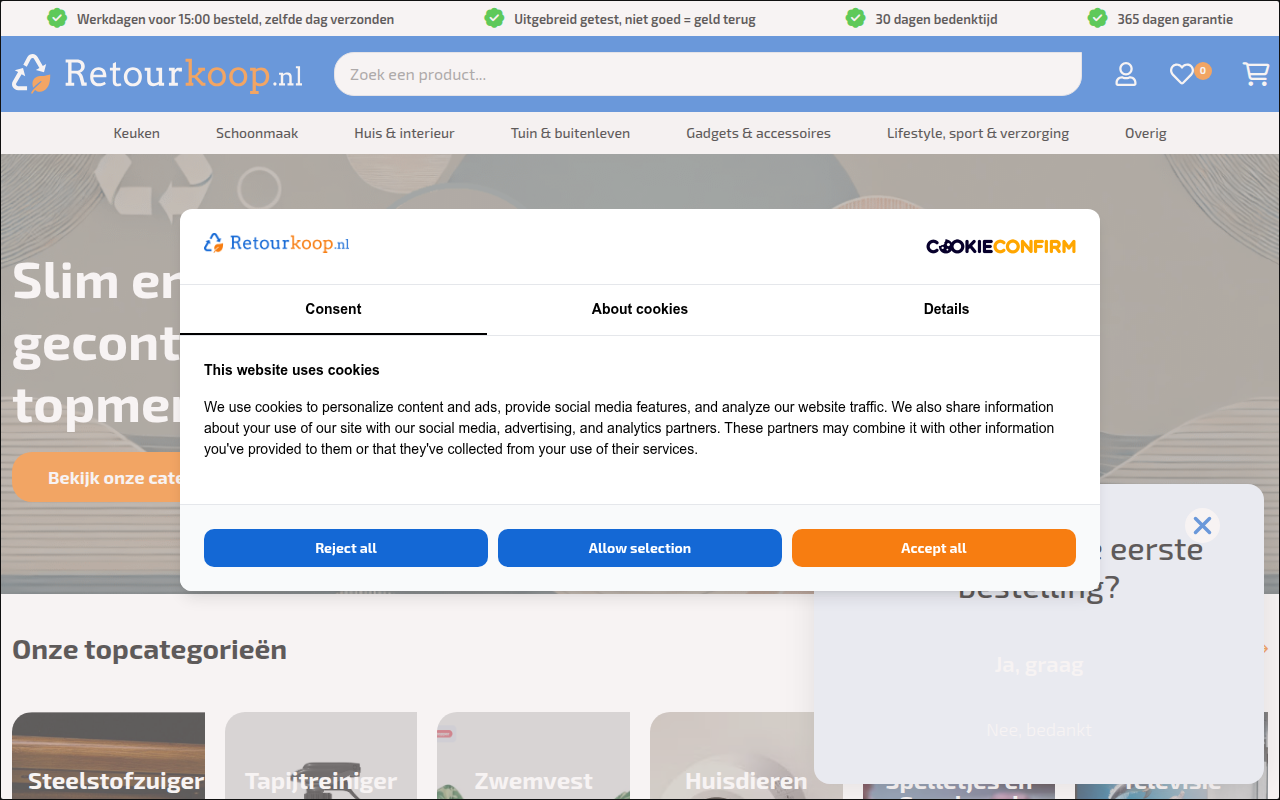 Screenshot van retourkoop.nl