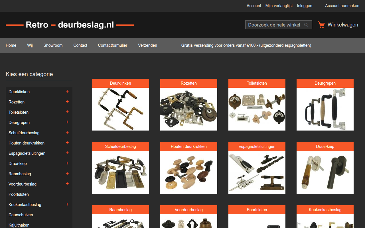 Screenshot van retro-deurbeslag.nl