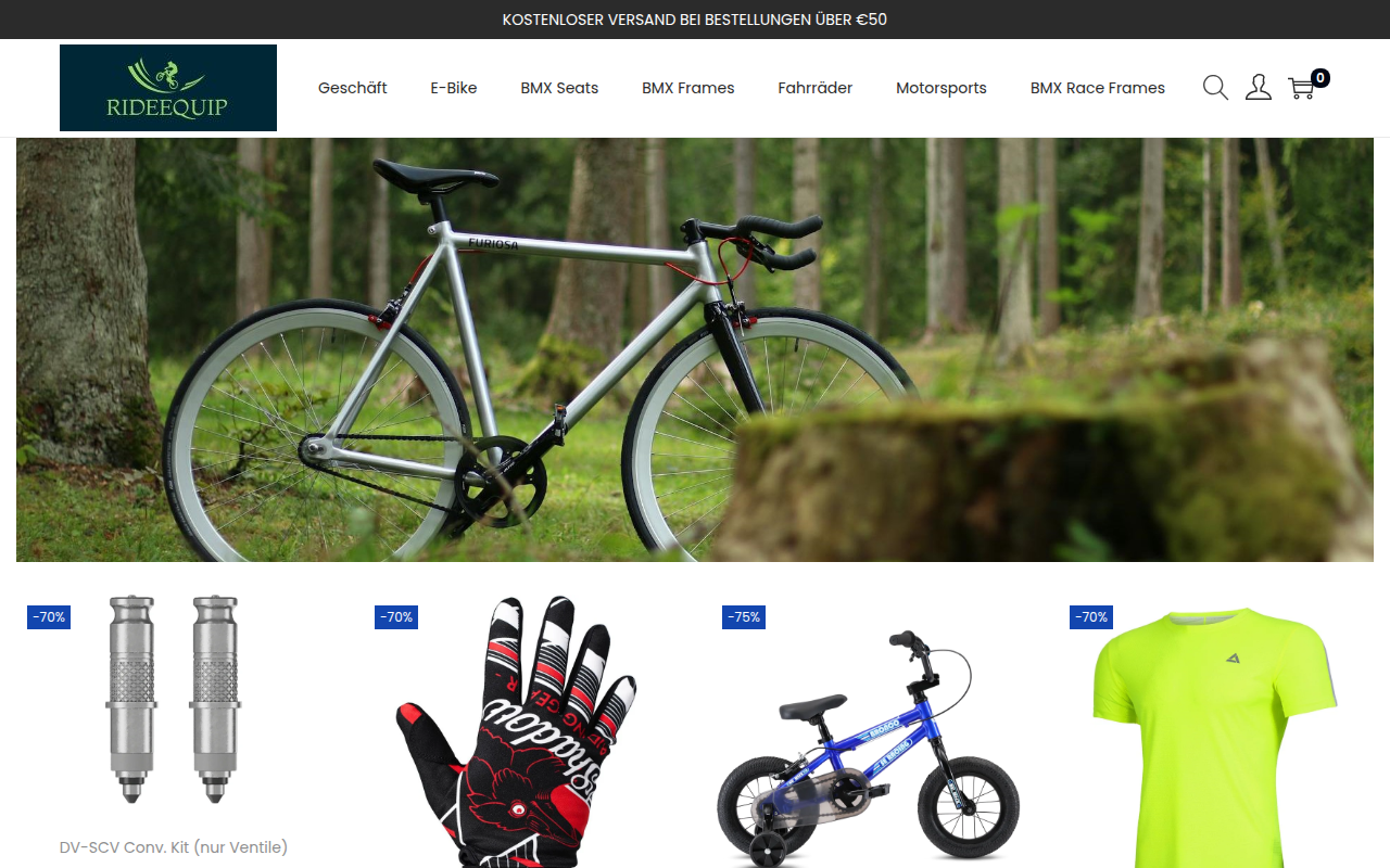 Screenshot van rideequipshop.com