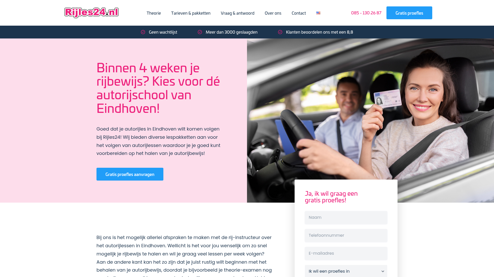 Screenshot van rijles24.nl