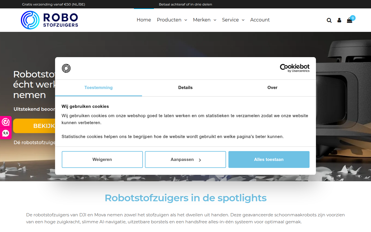 Screenshot van robostofzuigers.nl