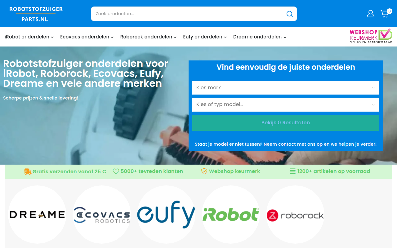 Screenshot van robotstofzuigerparts.nl