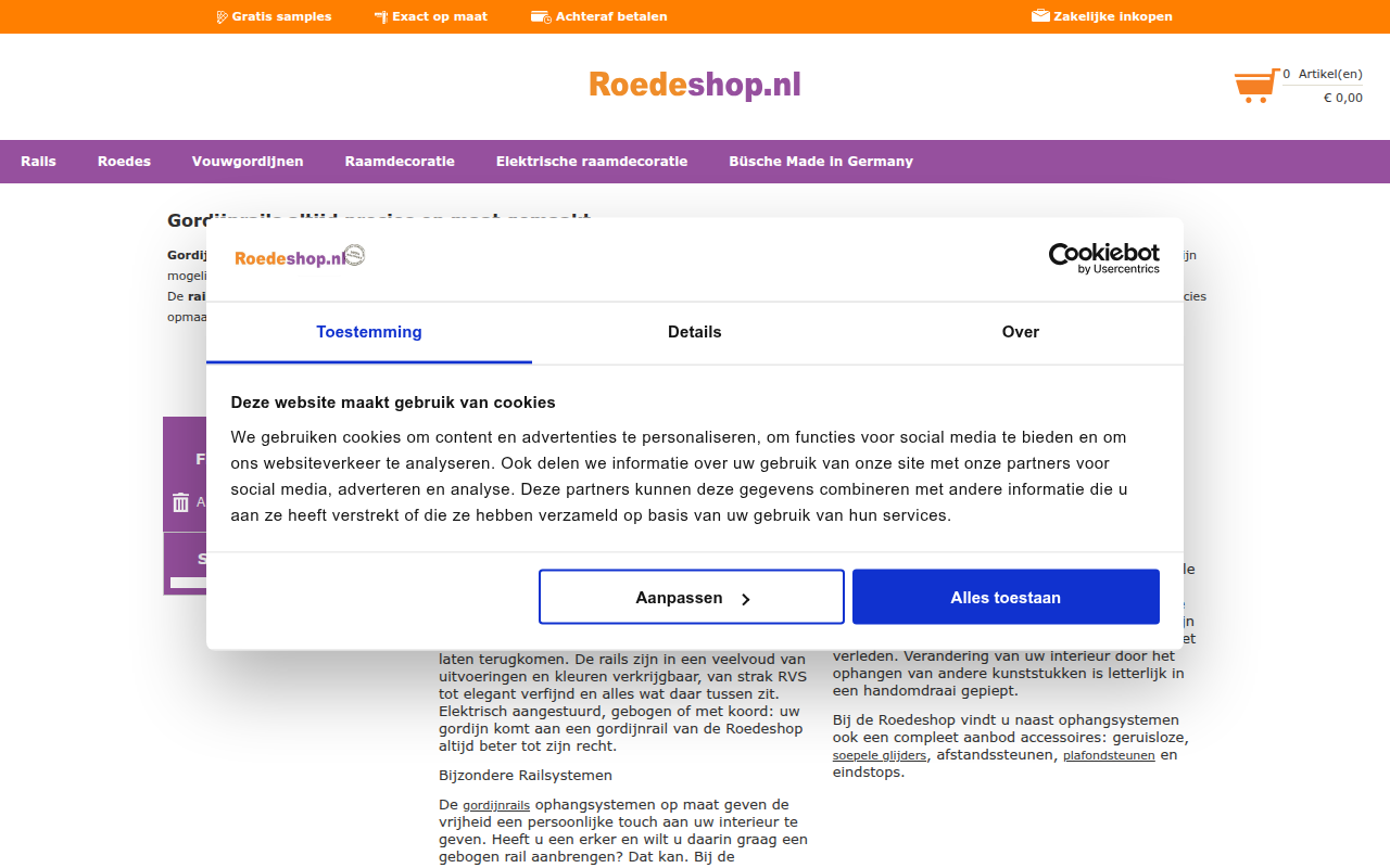Screenshot van roedeshop.nl