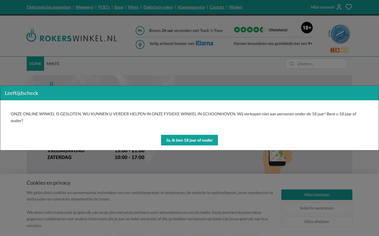 Screenshot van rokerswinkel.nl
