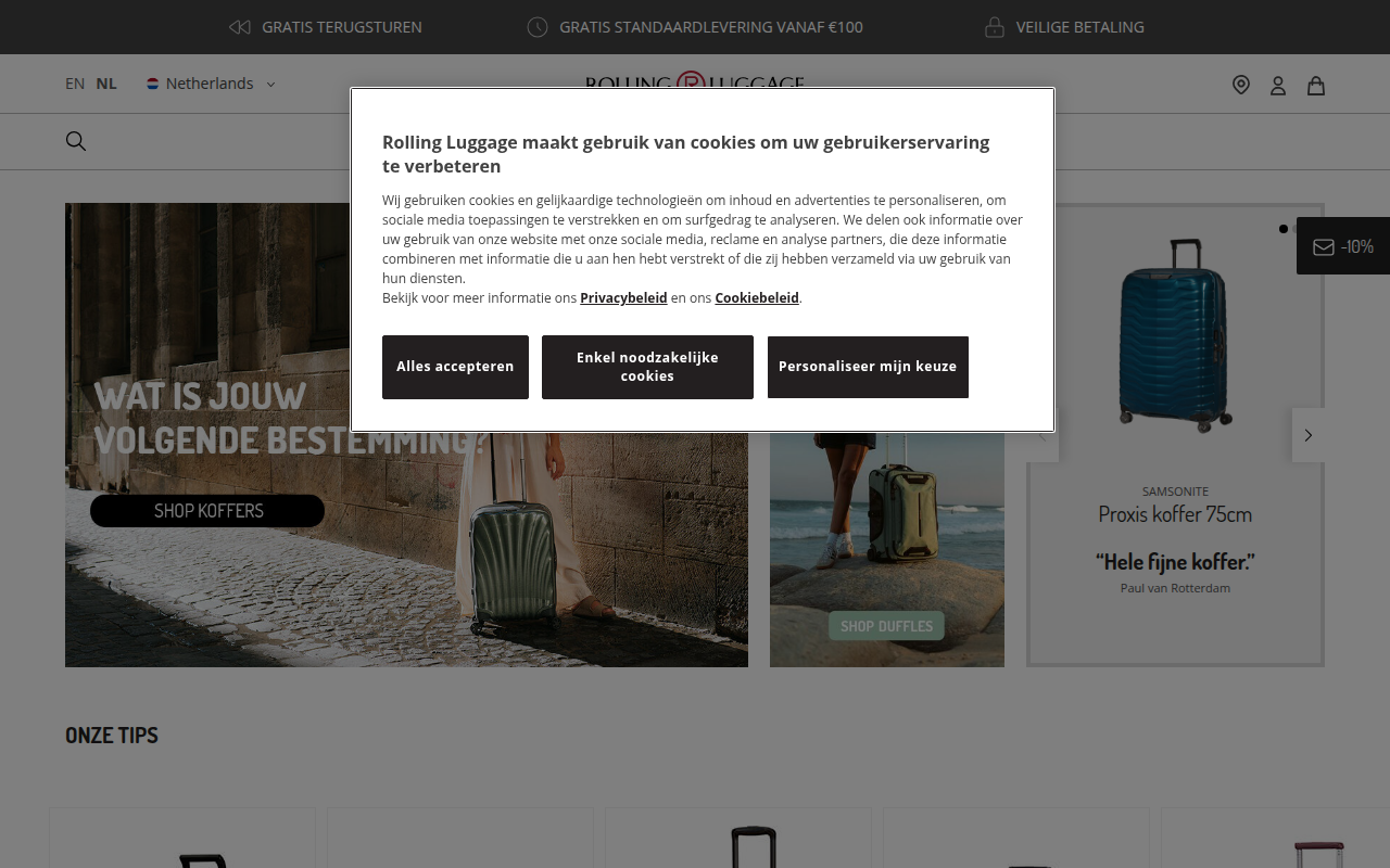 Screenshot van rollingluggage.nl