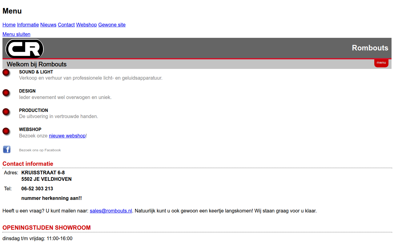 Screenshot van rombouts.nl