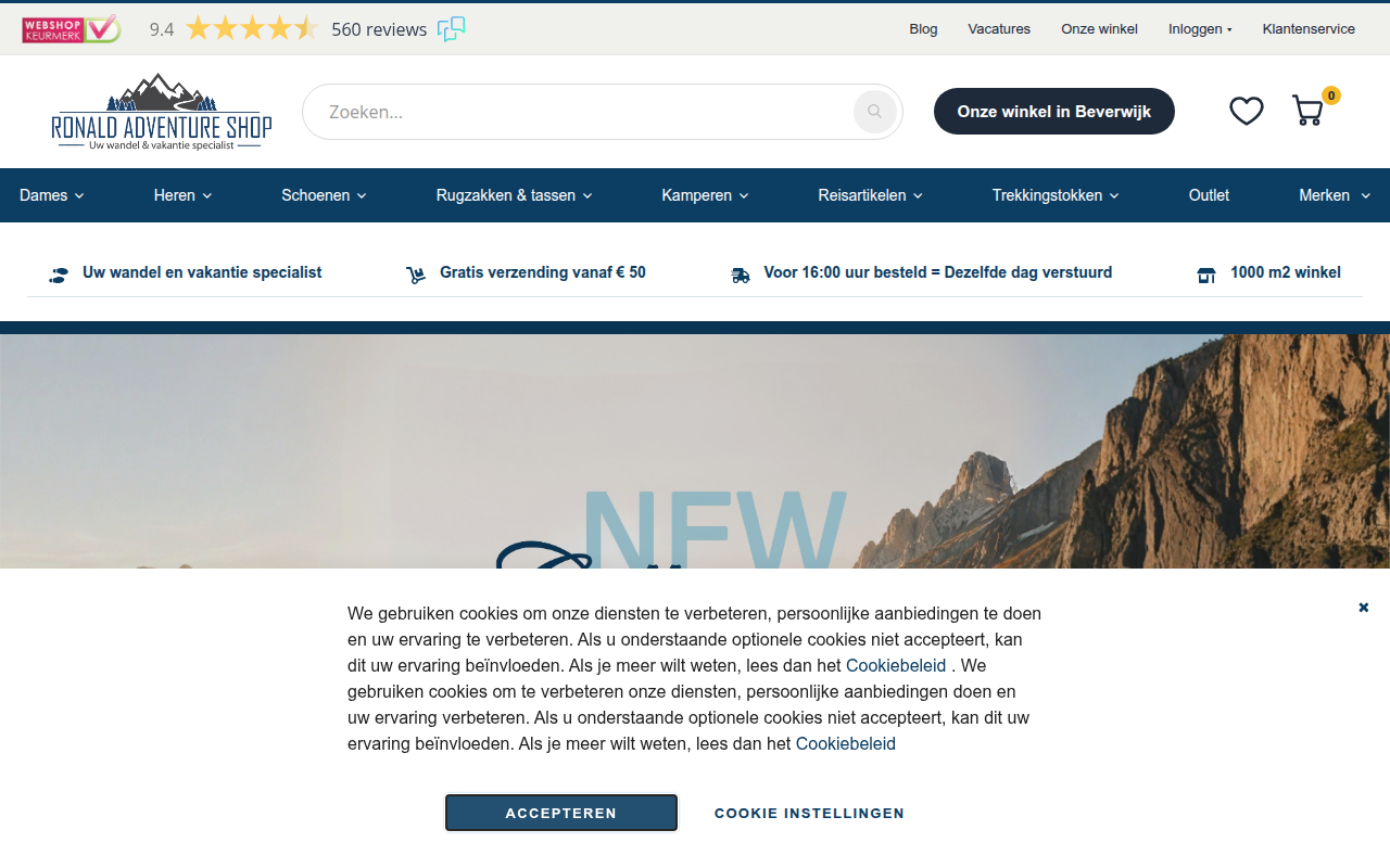 Screenshot van ronaldadventureshop.nl