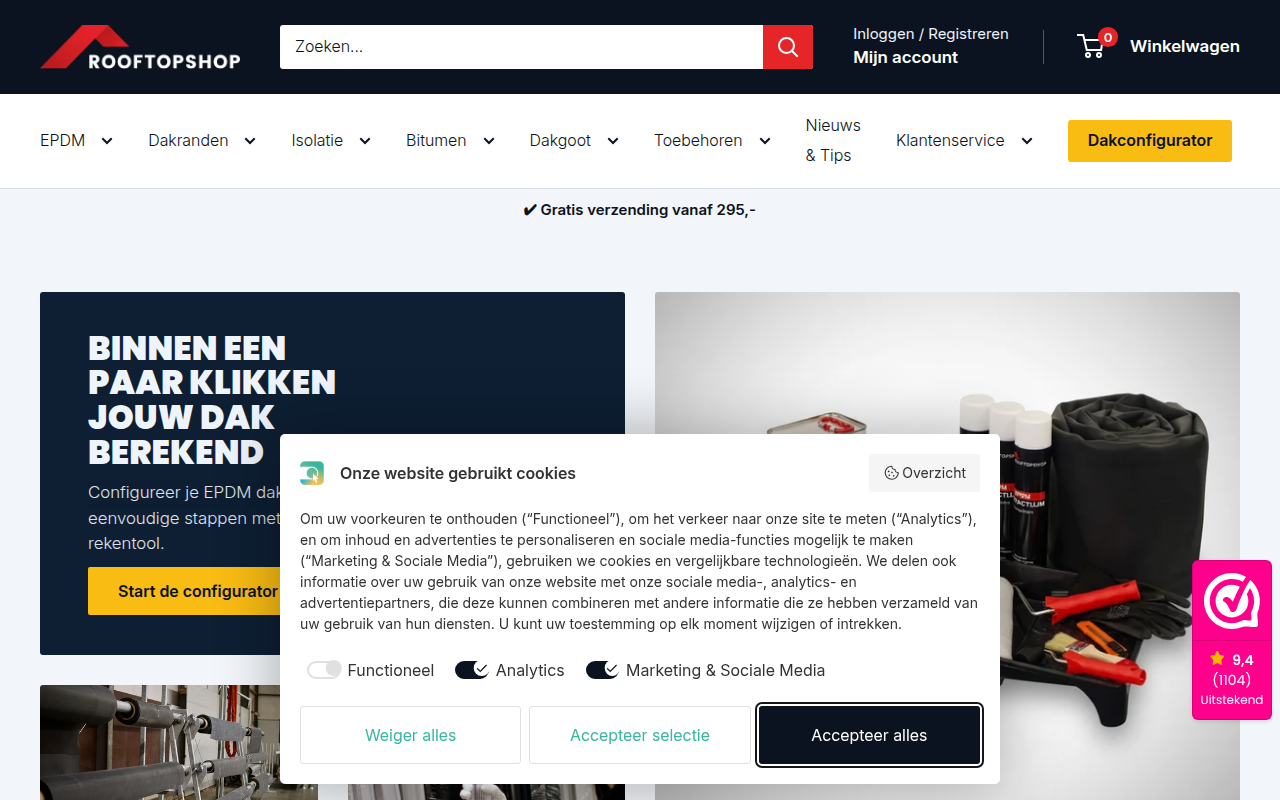 Screenshot van rooftopshop.nl