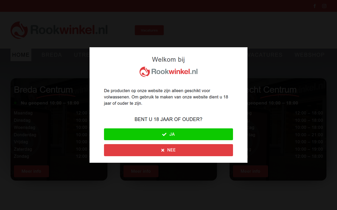Screenshot van rookwinkel.nl