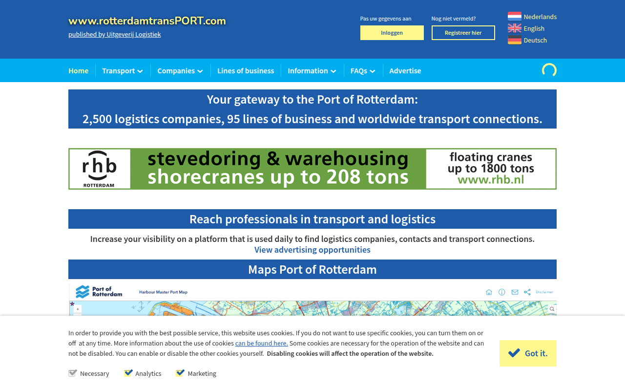 Screenshot van rotterdamtransport.com