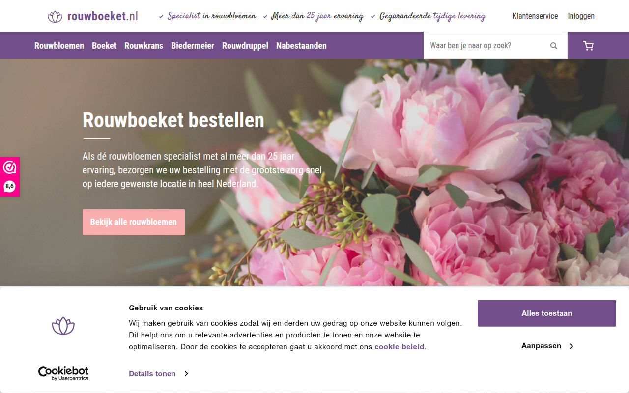Screenshot van rouwboeket.nl