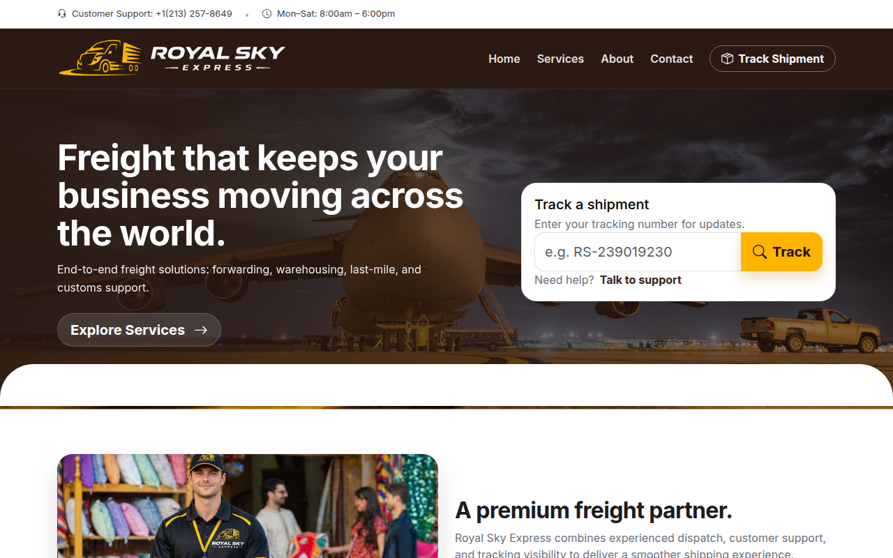 Screenshot van royalskyexpress.com