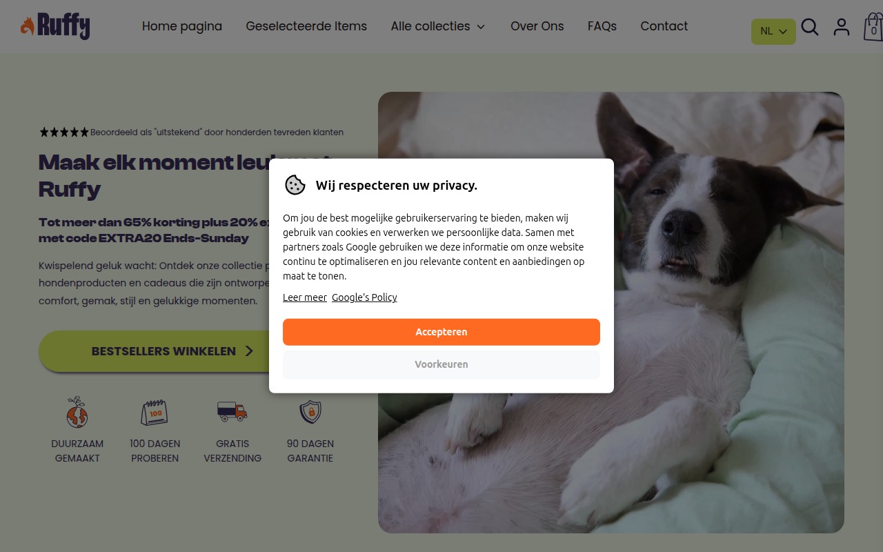 Screenshot van ruffy.nl