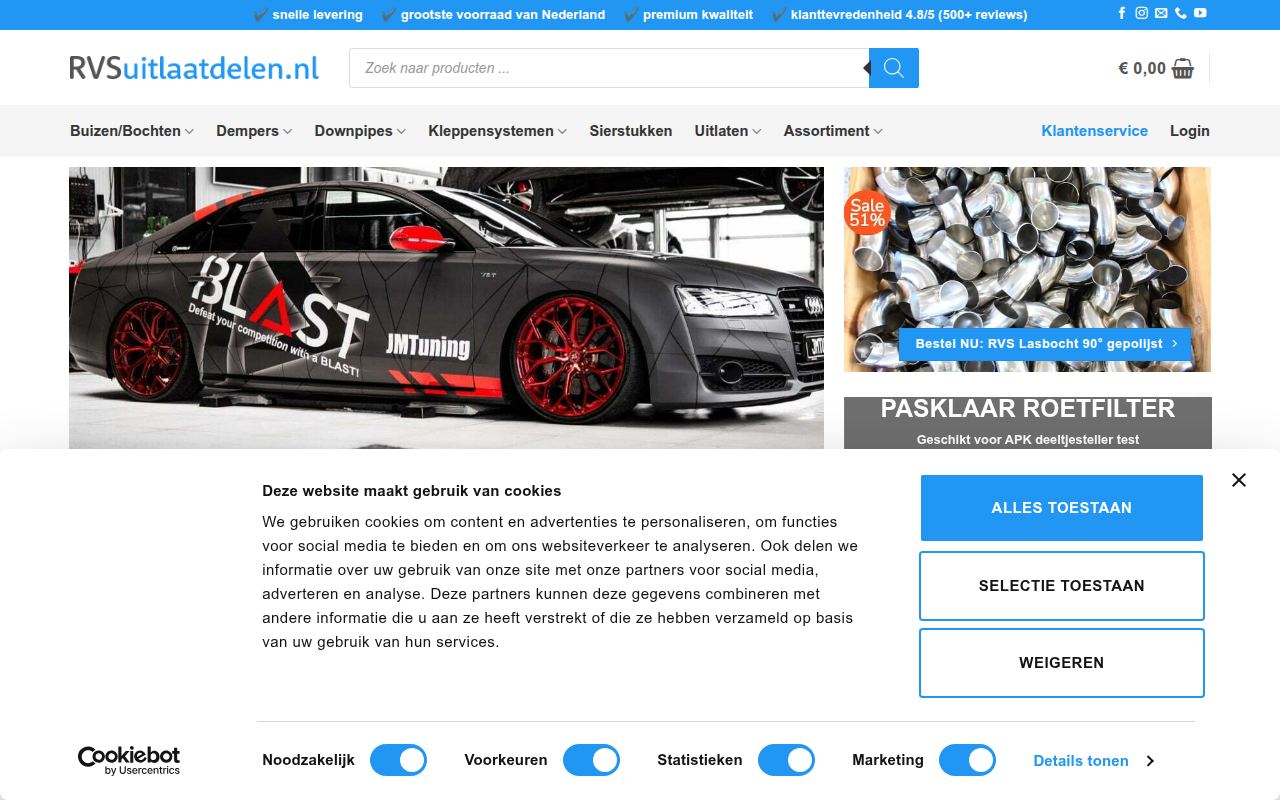 Screenshot van rvsuitlaatdelen.nl