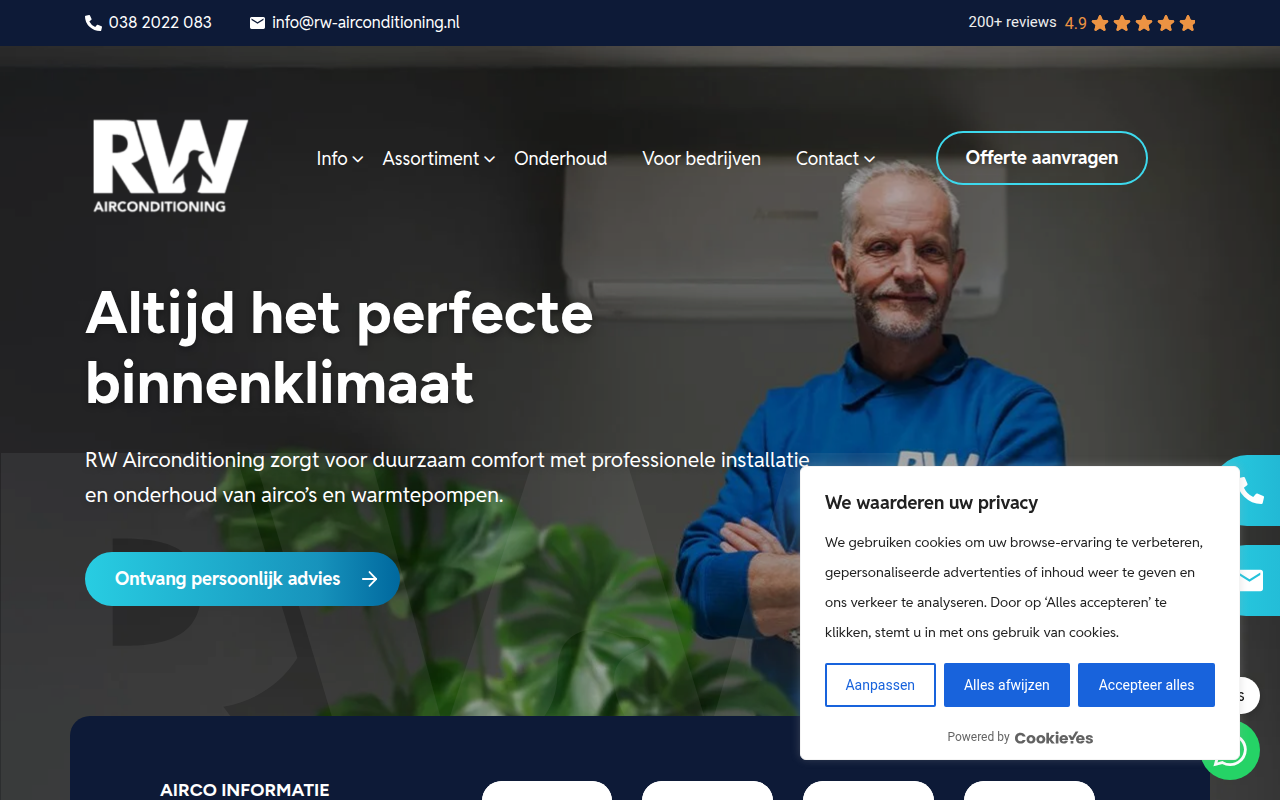 Screenshot van rw-airconditioning.nl