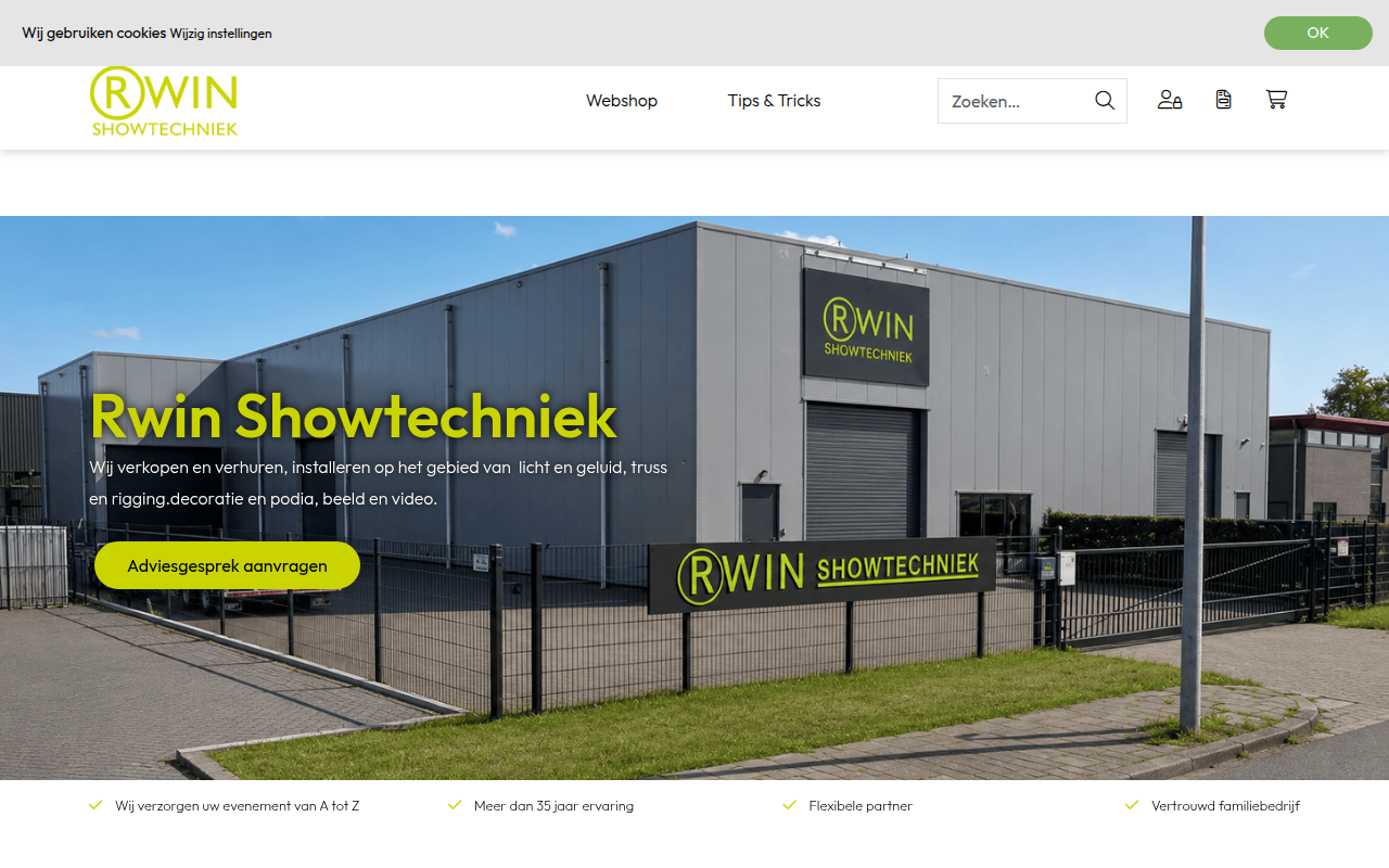 Screenshot van rwinshowtechniek.nl