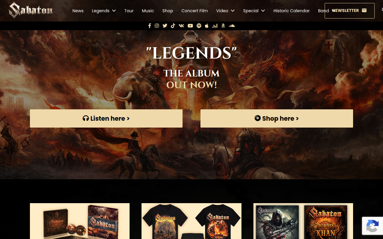 Screenshot van sabaton.net