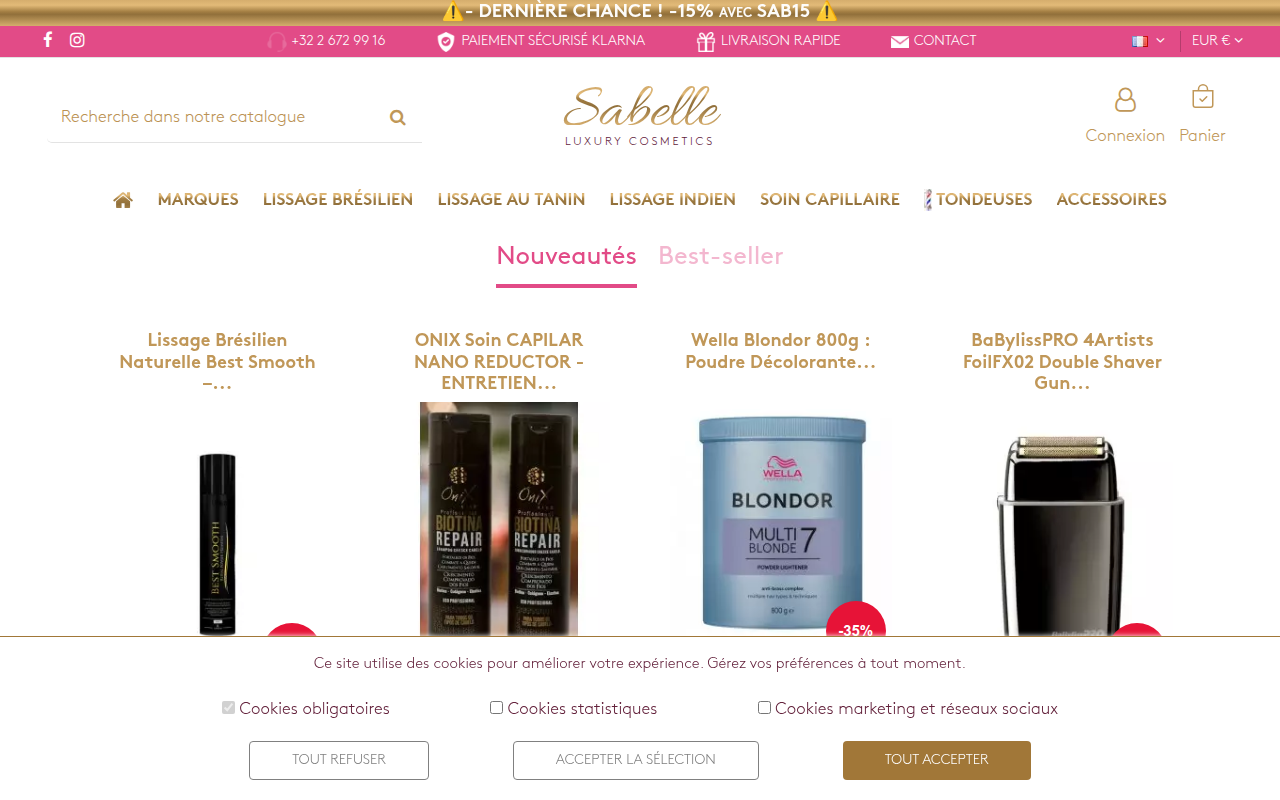 Screenshot van sabellecosmetics.com