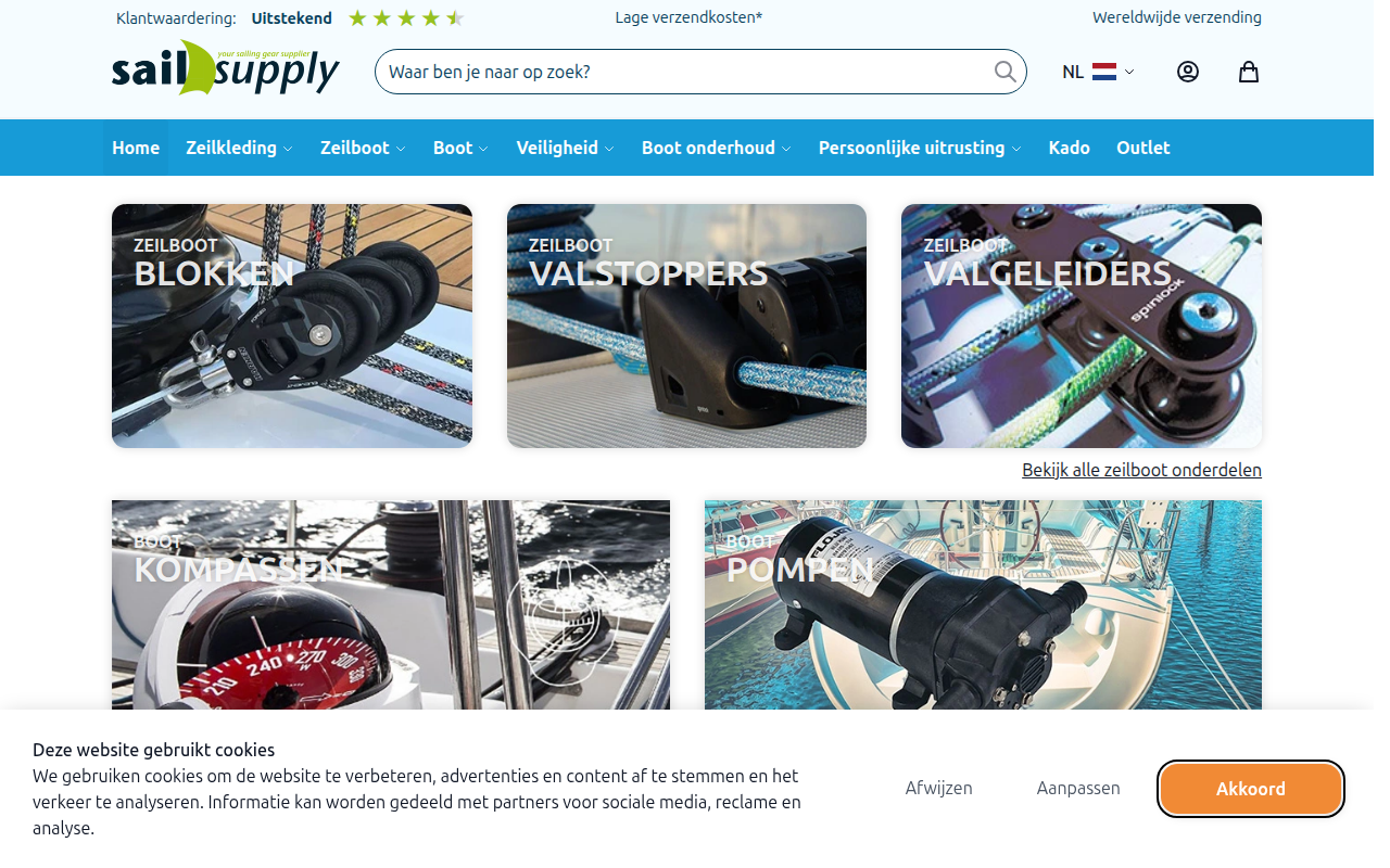 Screenshot van sailsupply.nl