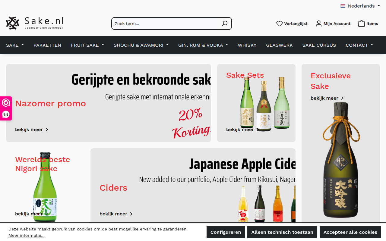 Screenshot van sake.nl