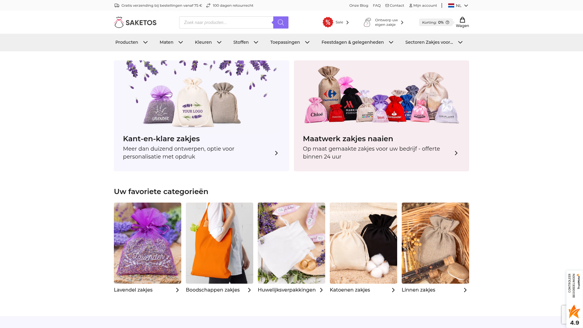 Screenshot van saketos.nl