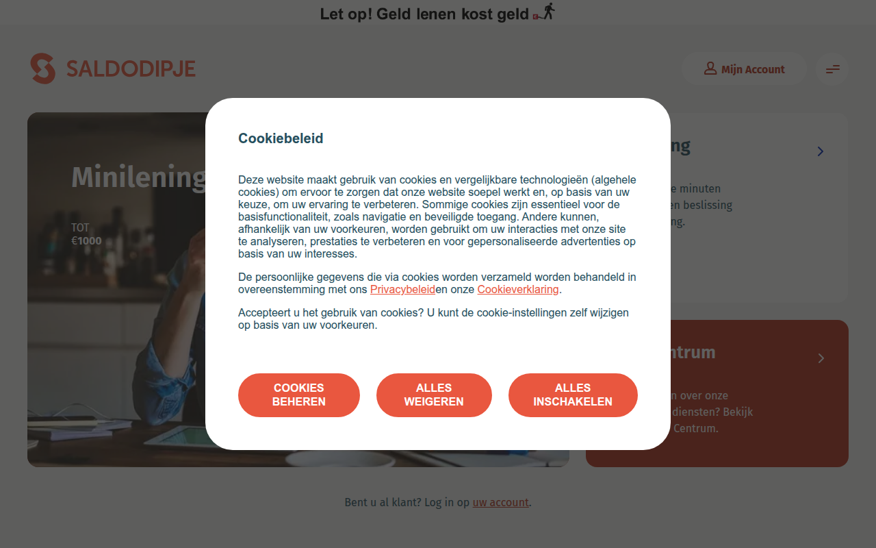 Screenshot van saldodipje.nl