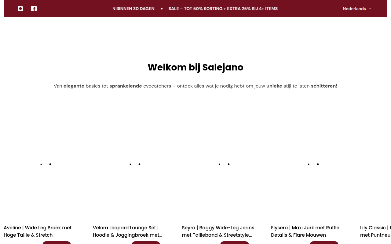 Screenshot van salejano.nl