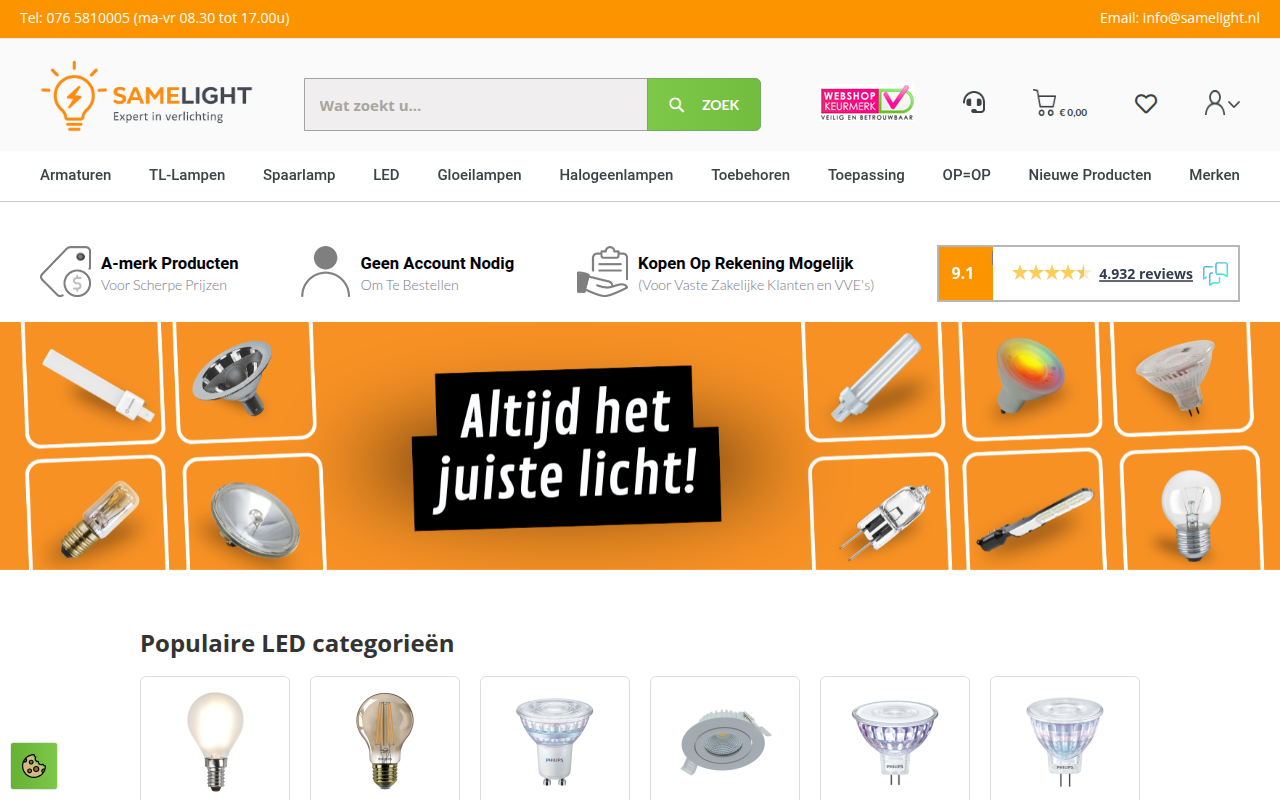 Screenshot van samelight.nl