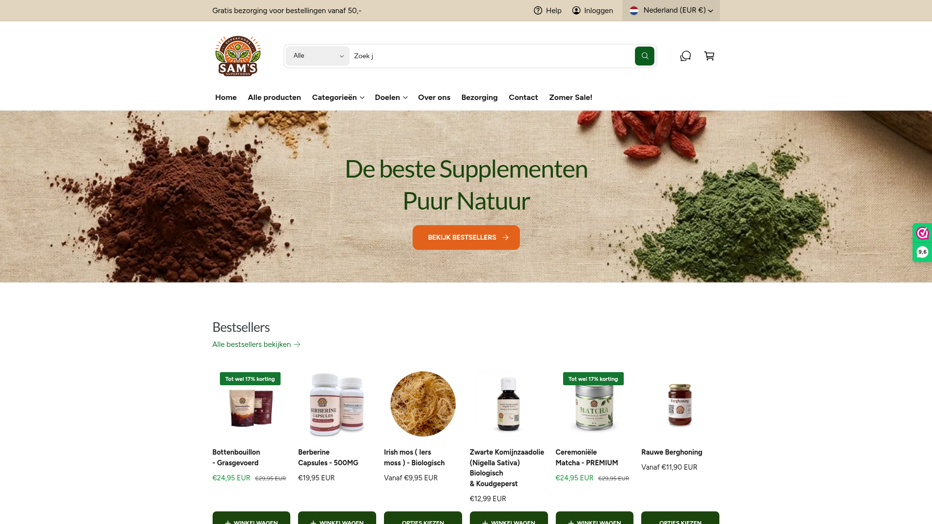 Screenshot van samsuperfoods.nl