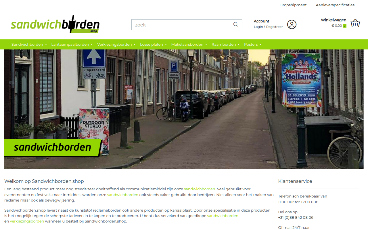 Screenshot van sandwichborden.shop