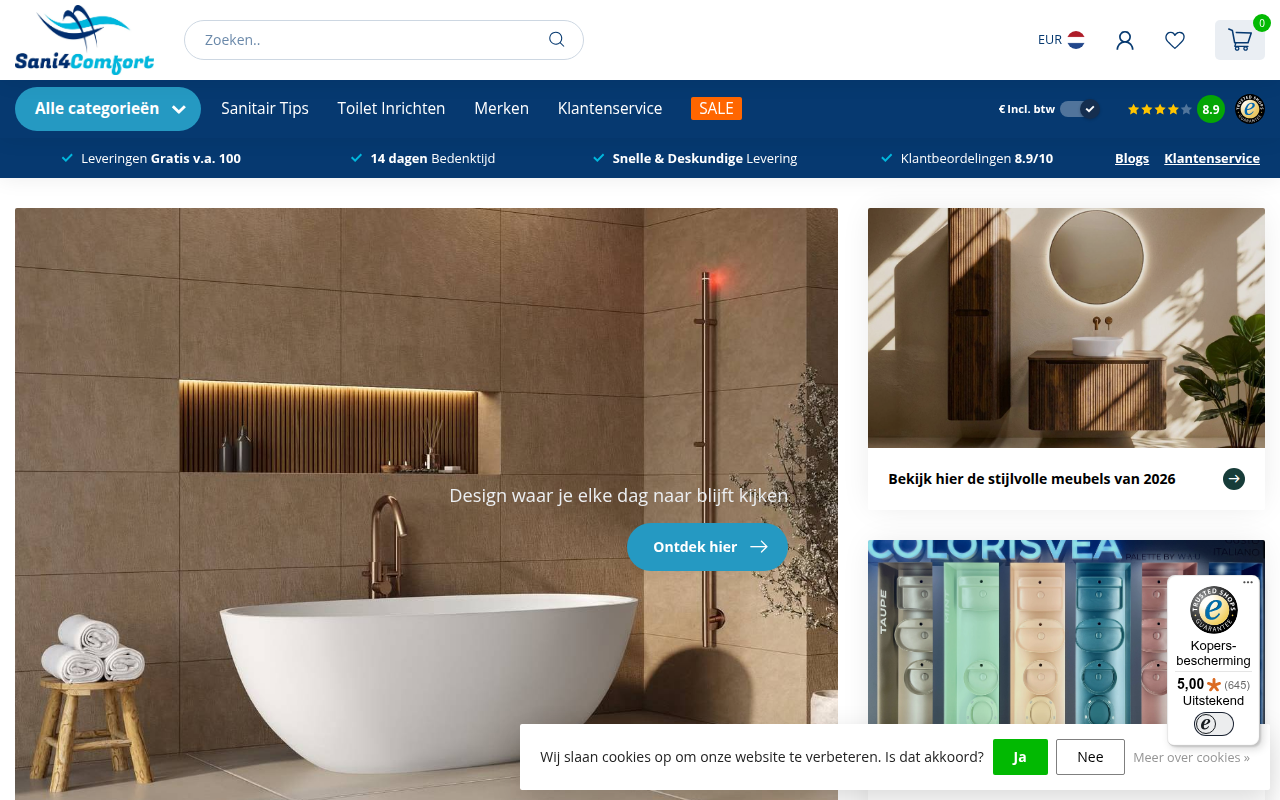 Screenshot van sani4comfort.nl