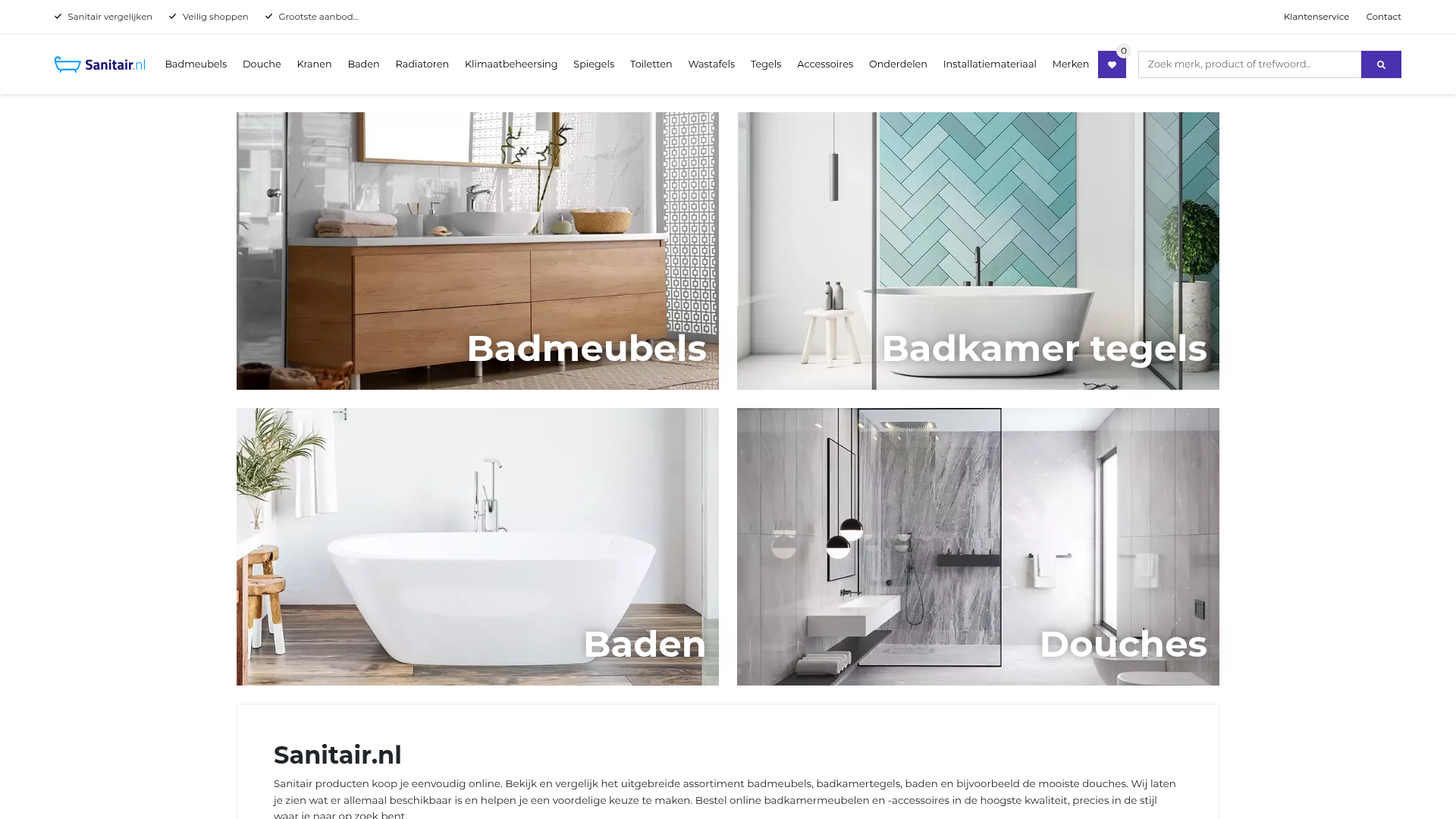 Screenshot van sanitair.nl