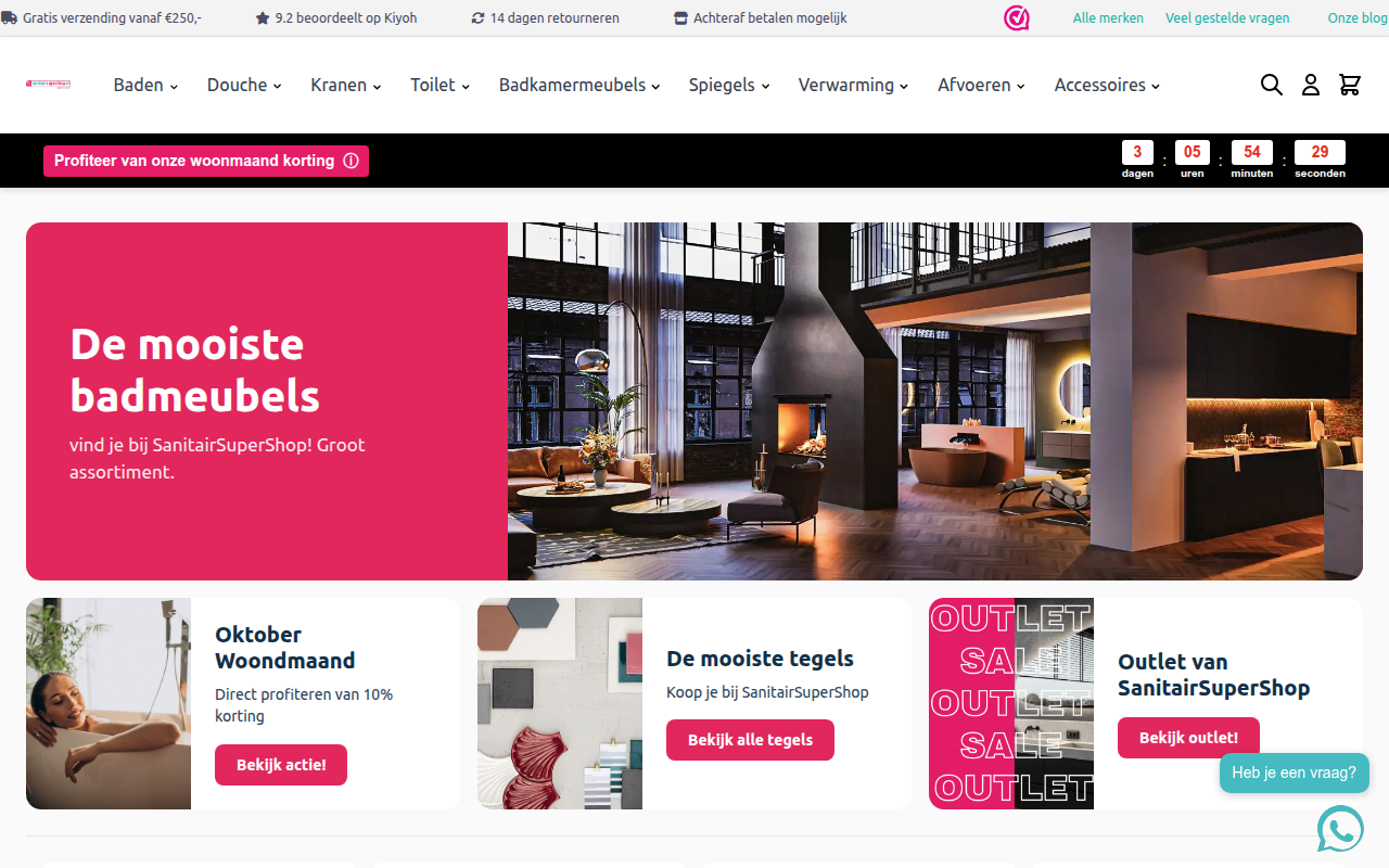 Screenshot van sanitairsupershop.nl