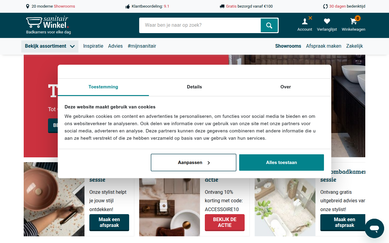Screenshot van sanitairwinkel.nl