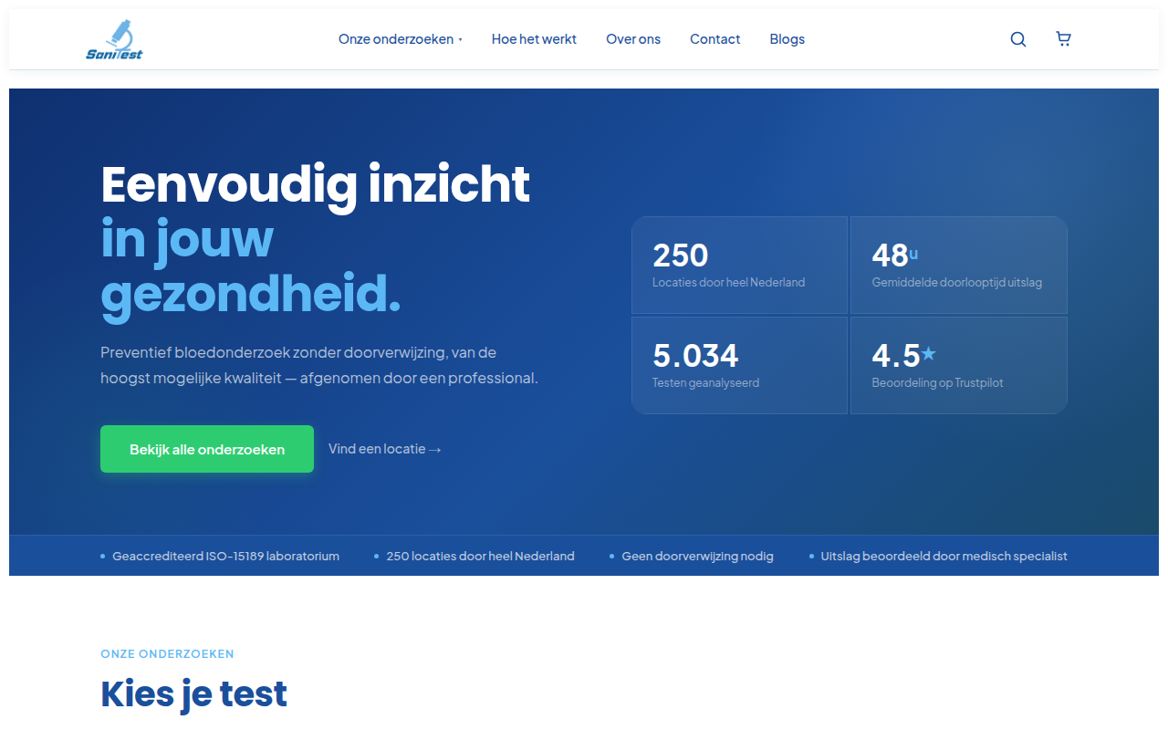 Screenshot van sanitest.nl