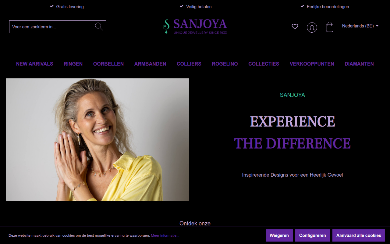 Screenshot van sanjoya.eu