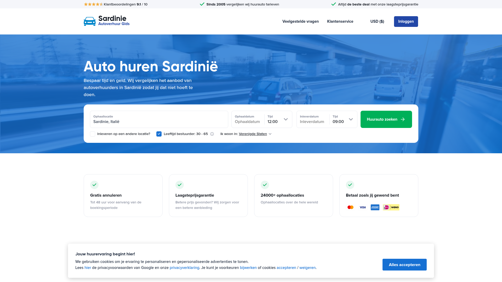 Screenshot van sardinie-autoverhuur.nl