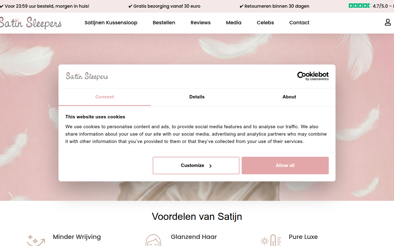 Screenshot van satinsleepers.nl