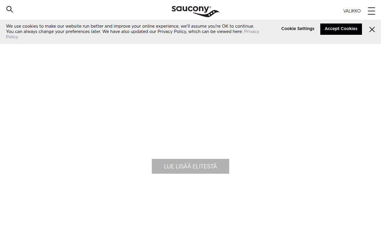 Screenshot van saucony.fi