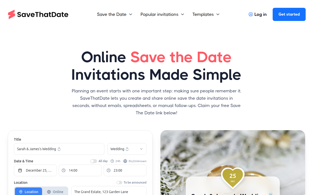 Screenshot van savethatdate.com