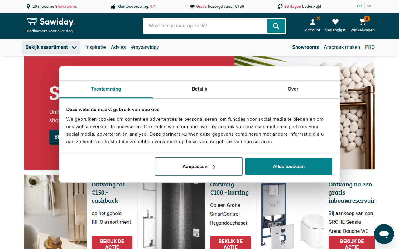 Screenshot van sawiday.be