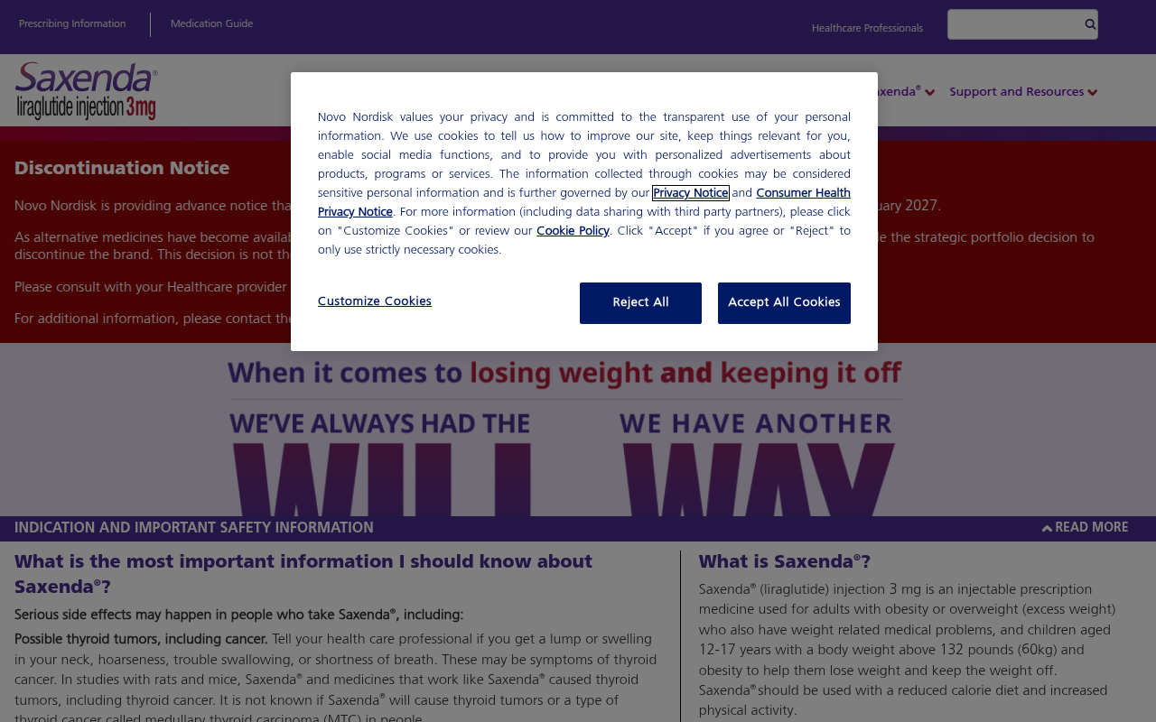 Screenshot van saxenda.com