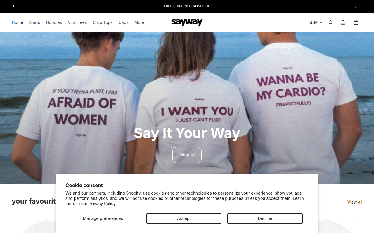 Screenshot van saywaybrand.com