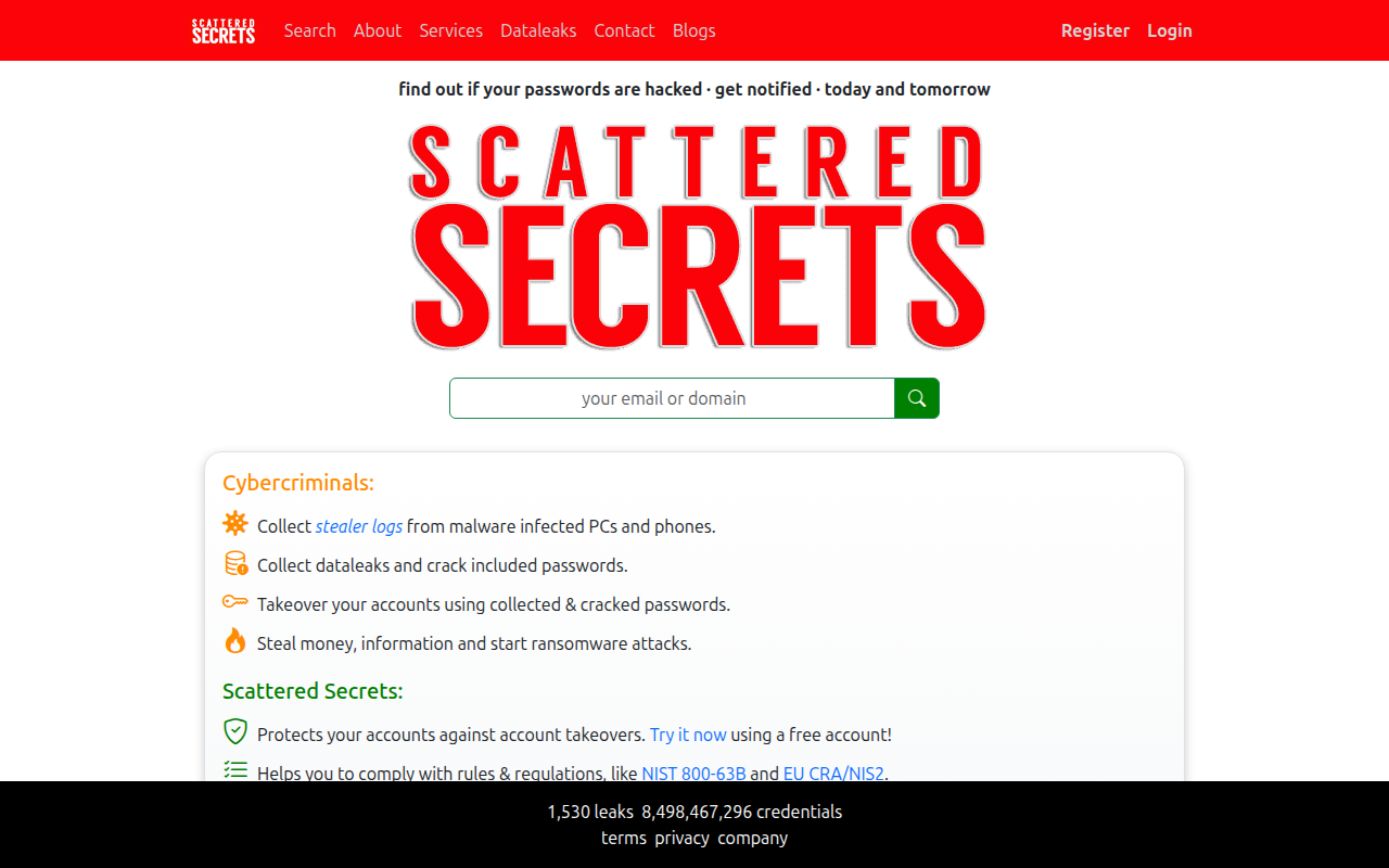 Screenshot van scatteredsecrets.com