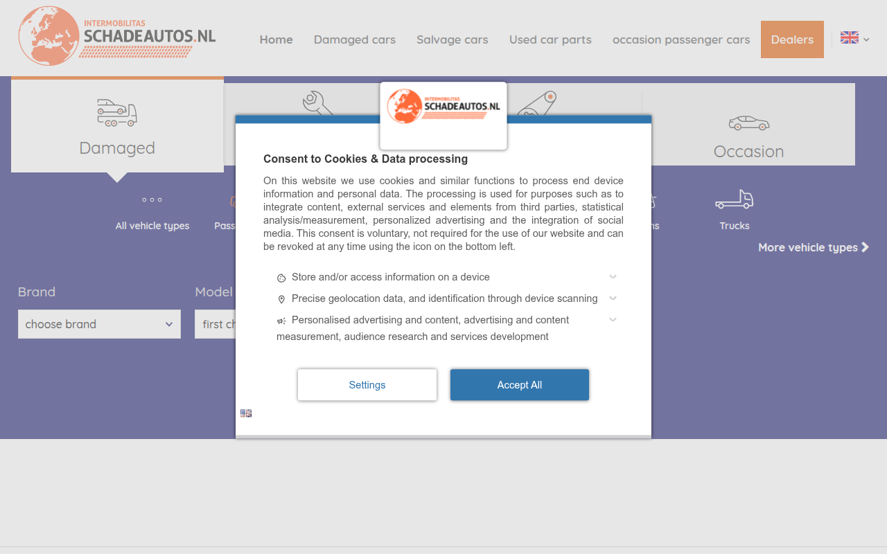 Screenshot van schadeautos.nl