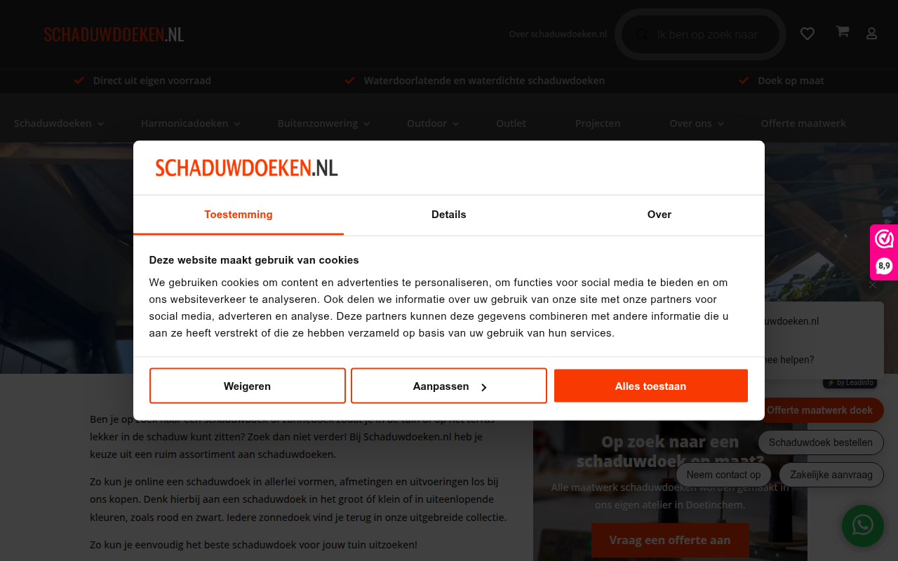 Screenshot van schaduwdoeken.nl