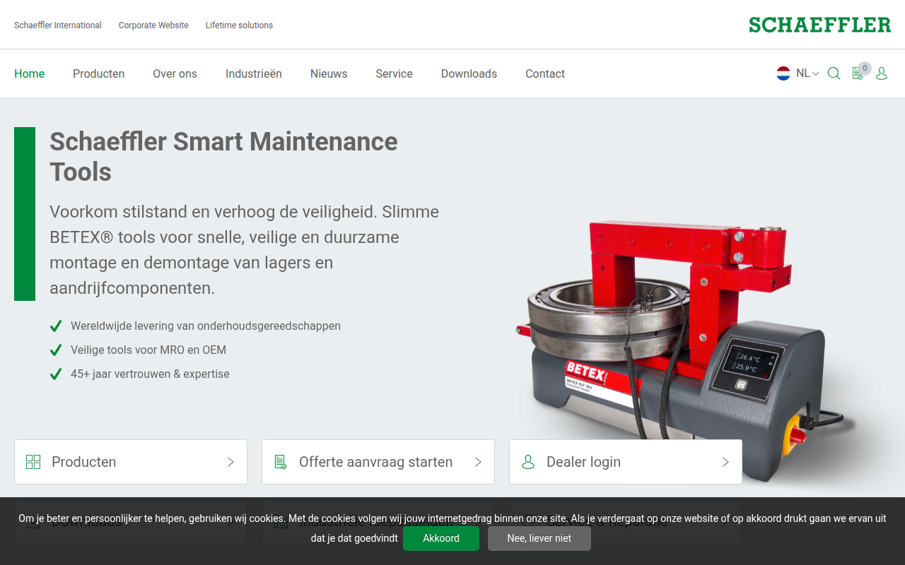 Screenshot van schaeffler-smart-maintenance-tools.com