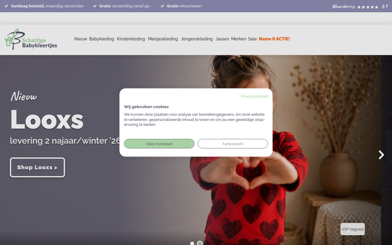Screenshot van schattigebabykleertjes.nl